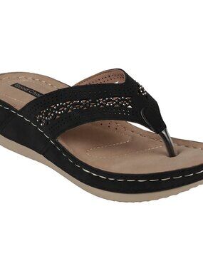 Bari Black Wedge Sandal Size 6 New $60